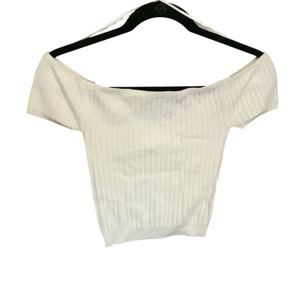 Small Off Shoulder White Ribbed Crop Top